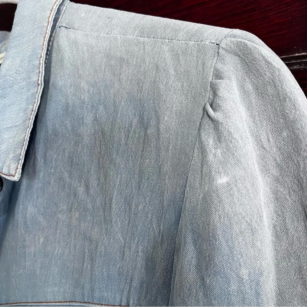 Umgee Short Denim Stonewash Dress Tiered Long Sleeve size Small - Picture 8 of 11